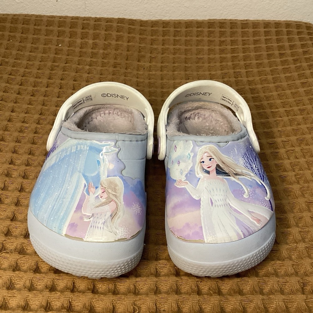 Crocs X Disney Frozen II Clogs Fleece Lined Elsa Little Kids C7 Slip On Sandals